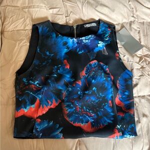 Zara Floral Crop Top - Black and Blue, size M